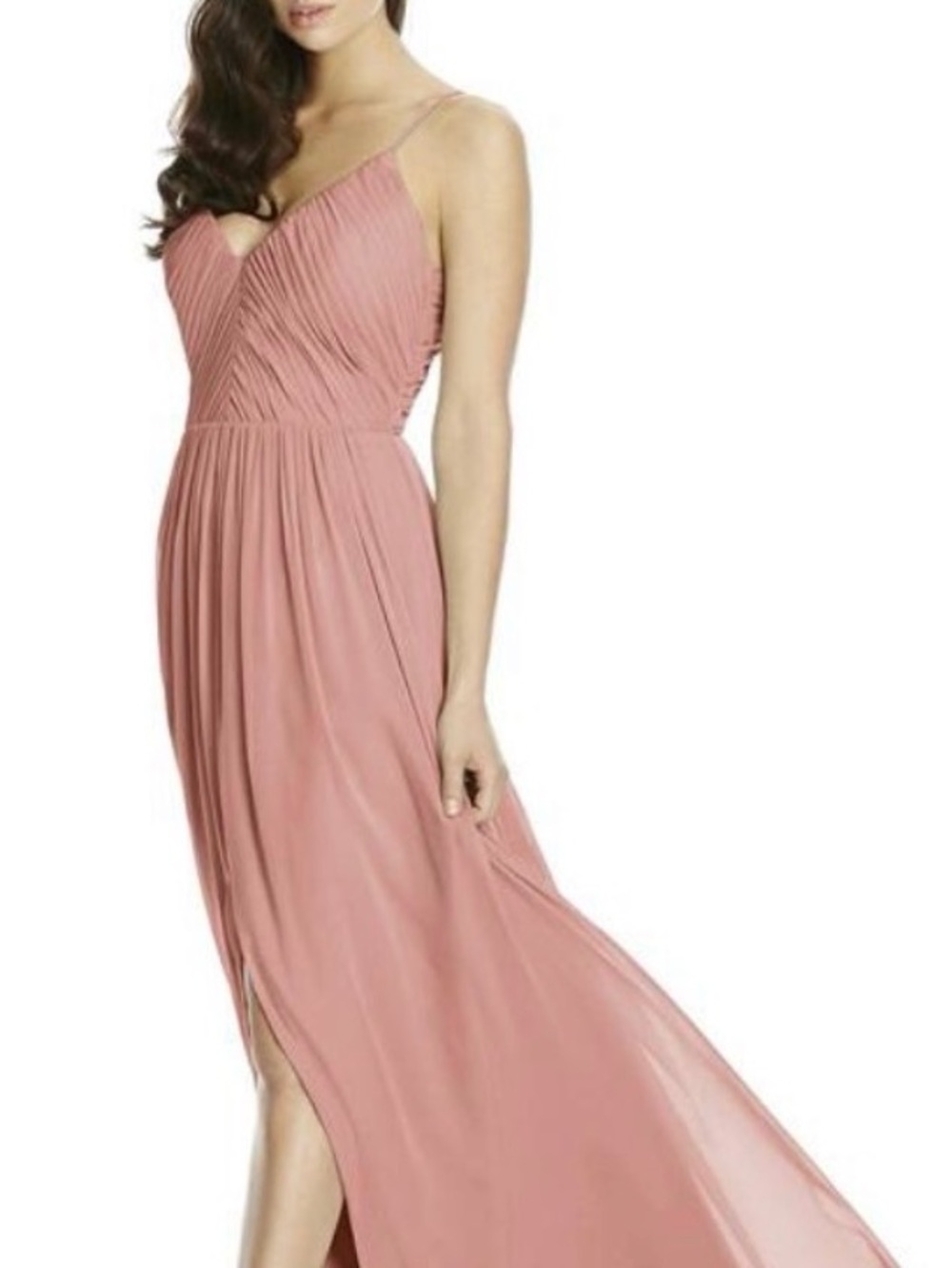 Dessy Collection Dusty Rose Pleated Spaghetti Strap Gown